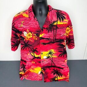 Palmwave Hawaii Shirt Mens XL Sunset Beach Tropical Cotton C9-A068 Red Aloha